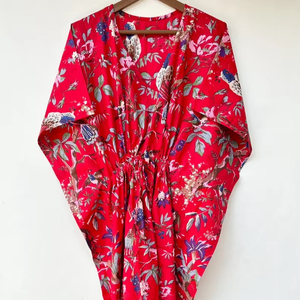 Nuevo Kaftán con Estampado Animal, Cuello en V, Cierre con Cordón, Corte Evase, de Algodón Suave Indio, con Encaje, Largo Completo, para Playa, para Mujer - Product Image 1