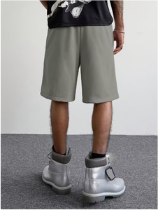 Shorts Bermuda en Coton Gris pour Hommes, Taille Élastique avec Cordon de Serrage, Décontracté, Longueur Mi-Cuisse, Respirant, Logo Tricoté sur le Devant - Product Image 2