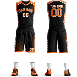 Ensemble de maillots de basket-ball personnalisés noir et orange, sublimés, avec nom et numéro d'équipe, en mesh respirant, unisexe, adulte, toutes saisons - Product Image 1