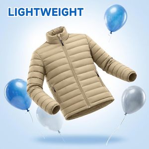 Chaqueta acolchada beige para hombre con cuello alto, ligera, con cierre de cremallera, a prueba de viento, para invierno. - Product Image 6