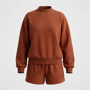 Conjunto de 2 Piezas de Suéter Tejido para Mujer, Cuello Alto, Manga Larga, Color Sólido, Corte Holgado, Shorts por Encima de la Rodilla, Ropa Casual de Otoño - Product Image 1