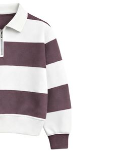 Sweat-shirt à col zippé rayé violet et blanc pour homme, pull en molleton décontracté pour l'hiver, fabricant OEM personnalisé - Product Image 4