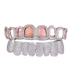 Dientes Grillz de Moissanita de Alta Calidad con Incrustaciones de Diamantes, en Plata Sólida, con el Último Diseño - Product Image 4