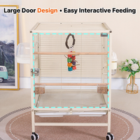 Grande cage à oiseaux roulante avec façade en verre transparent, volière métallique pour perroquet, calico, perruche, lovebird, conure