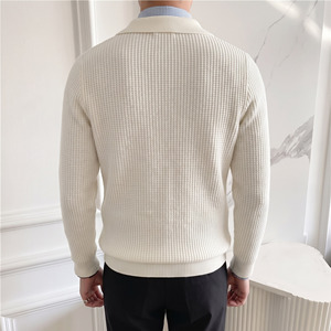 Custom <b>Men's</b> Heavy Cable Knit Classic Half Zip Turn-down Collar <b>Sweater</b> Winter Zipper Closure Anti-Wrinkle Anti-Shrink Front - Product Image 2