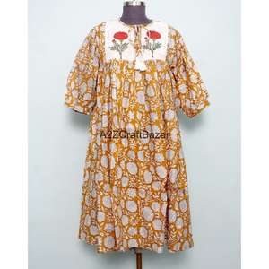 Fabricante y Exportador de Vestidos Largos con Estampado Floral, Vestidos Maxi, Vestidos de Fiesta con Cuello Cerrado de Algodón para Mujer, de la India - Product Image 1