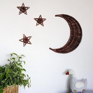 Decoración de pared de ratán hecha a mano con forma de luna y estrella para habitación infantil, aula, guardería, sala de juegos, decoración boho linda para el hogar y la escuela - Product Image 2