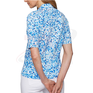 Polo pour femme en tissu respirant à imprimé camouflage bleu, 100% polyester, impression par transfert par sublimation - Product Image 5
