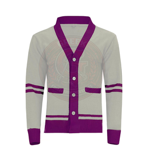 Cardigan en coton tricoté personnalisé pour sororité et fraternité, pull pour hommes et femmes, col en V, manches longues, broderie avec logo en lettres grecques - Product Image 2