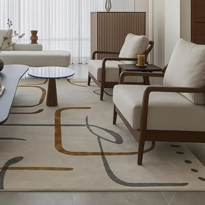 Alfombra de Lana Hecha a Mano, Diseño Abstracto Moderno en Tonos Tierra, Alfombra de Diseño Artesanal para Sala de Estar y Dormitorio - Product Image 1