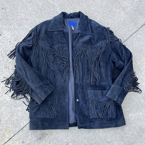 Customizable Women's <b>Suede</b> Fringed <b>Jacket</b> With Turn Down Collar And Zipper Closure Full Sleeve Autumn Style Private Lable - Product Image 1