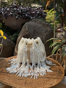 Pearl Batua Bridal <b>Clutch</b> Bag Handcrafted Pearl Embellished Potli Handbag for Women <b>Wedding</b> Party Occasion Wear - Product Image 6