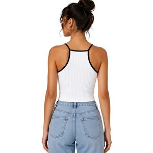 Camiseta Corta de Punto Acanalado para Mujer, Personalizada en Blanco y Negro, sin Mangas, con Ribete en Contraste, Tirantes Finos, Corte Ajustado, Camisola de Verano OEM - Product Image 2