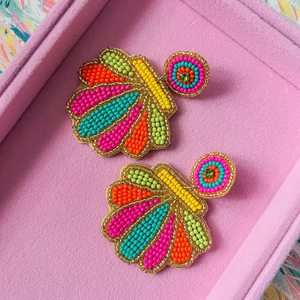 Seed Beads Drop Earrings For <b>Beach</b> Wear Looks Artistic Beaded Drop Earrings With Bright Colors - Product Image 1