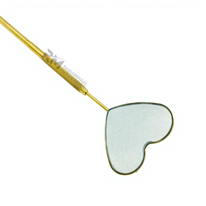 Espejo de Inspección de Pestañas con Agarre de Diamante en Forma de Corazón, Color Plasma Dorado y Piedra Blanca, Herramienta de Belleza - Product Image 1