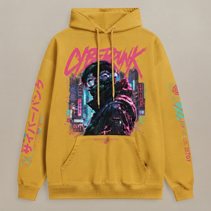 Sudadera con Capucha para Hombre Cyberpunk 2077, Amarilla con Estampado Frontal, Estilo Urbano con Bolsillos, Tejido de Algodón, Corte Regular, para Otoño - Product Image 1