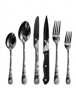 Elegant Floral Print Stainless Steel Flatware <b>Set</b> <b>Black</b> Finish Dishwasher Safe Wedding Dining <b>Cutlery</b> - Product Image 1