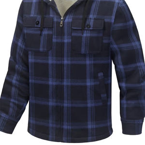 Chaqueta de Franela con Capucha para Hombre, de Buena Calidad, Corte Regular, con Bolsillos, Ecológica, para Invierno, en Azul y Negro, Cómoda y Lisa, para Jóvenes - Product Image 2