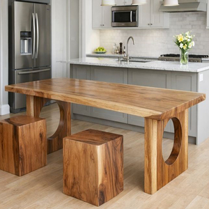 Mesa de Comedor de Lujo de Madera Maciza de Suar, Estilo Moderno de Mediados de Siglo, Base Ovalada con Recortes, para Uso Comercial en Hogares y Restaurantes - Product Image 6