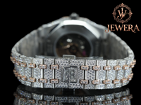 Reloj de Pulsera de Alta Gama de Acero Inoxidable Plateado con Cristal Analógico, Diamantes Mossinate, Movimiento Mecánico, Disponible para Uso Formal y Casual