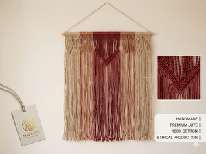 Décoration murale bohème en macramé de coton avec motif géométrique et pompons noués pour la décoration intérieure du salon - Product Image 6