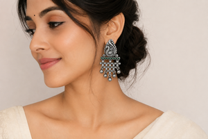 Verified Manufacturer Antique Silver-Plated Ethnic Jade Bezel Set Imitation Pearl Drop Earrings Women's Gift Bulk Supplier - Product Image 3