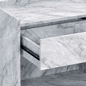 White Faux <b>Marble</b> and Chrome Accent <b>Console</b> <b>Table</b> with Printed Design - Product Image 5