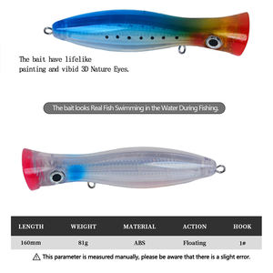 Leurre de pêche artificiel dur 160mm 81g, type Popper avec yeux 3D, en ABS, flottant, pour la pêche au Snakehead et au Bar. - Product Image 5