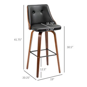 Set of 2 Counter Height Swivel Bar <b>Stools</b> PU Leather Tufted <b>Back</b> Footrest Soft Strong Black for Dining Room Kitchen Chrome Base - Product Image 3
