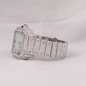 นาฬิกาผู้ชายลายการ์ตูนทรงสี่เหลี่ยมประดับเพชรมรกตชุดออกงานปาร์ตี้แนวฮิปฮอปแฟนซีสายสแตนเลสสุดหรู - Product Image 4