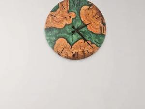 Handmade Olive Wood <b>Wall</b> <b>Clock</b> <b>Green</b> Epoxy Resin Botanical Home Decor At cheap Price - Product Image 2