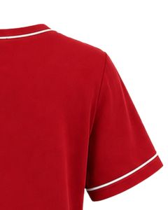 Camiseta Roja Personalizada para Mujer, Cuello en V, Ribete en Contraste, Manga Corta, Bolsillo, Suave, Transpirable, Informal, Verano, Ajuste Cómodo - Product Image 2