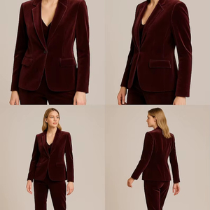 Combinaison pantalon en velours bordeaux pour femme – Ensemble blazer et pantalon haut de gamme |   Vêtements de soirée formels |   Costume sur mesure pour événements et mariages - Product Image 1