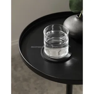 Elegante mesa de centro redonda con base de madera duradera, parte superior de metal para comedor, salas de estar, oficinas, salones diseñados para interiores modernos - Product Image 3