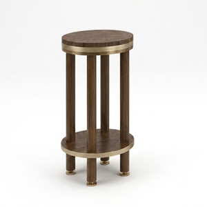 Japanese <b>Round</b> Wooden <b>Side</b> <b>Table</b> with SS Metal Brass Finish Trim Minimalist Design for Living Room Home Furniture - Product Image 3