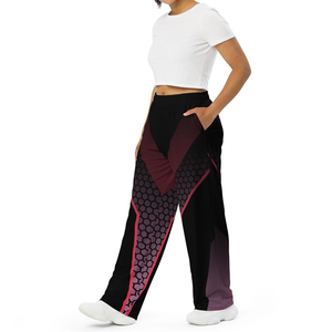 Pantalon de jogging pour femme à imprimé géométrique, coupe large, taille élastique, longueur intégrale, en maille extensible, style sportswear, design dégradé noir et rouge - Product Image 2