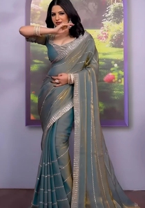 Sari de chifón estilo Bollywood con adornos KV - Product Image 2