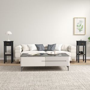 Set di 2 Tavolini Laterali Neri a 2 Livelli con Cassetto e Ripiano, 2 Pezzi Tavolini d'Appoggio per Soggiorno e Corridoio - Product Image 2