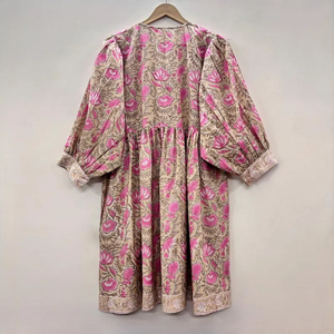 Vestido Casual Midi para Mujer, Tejido 100% Algodón, Liso, Manga Corta, Cintura Imperio, Estilo Babydoll, Cuello en V, Holgado, Funcional - Product Image 2