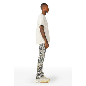 Jean évasé vintage personnalisé coupe slim élégant pour homme, style streetwear, avec patchs, hip-hop, effet usé - Product Image 4
