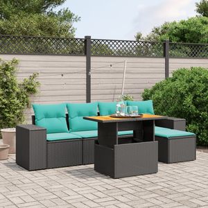 Set di divani da giardino in polyrattan nero da 6 pezzi con cuscini, mobili da esterno - Product Image 1