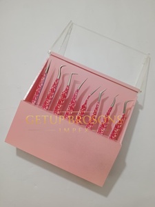 Ensemble de pinces à épiler pour extensions de cils GETUP BROSONS IMPEX de haute qualité, en acier inoxydable recouvert de papier rose, antistatiques, à pointe lisse - Product Image 2