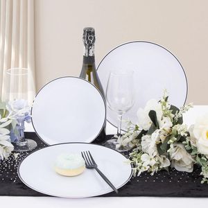 Ensemble de vaisselle en plastique blanc EI 180 pièces comprenant des couverts jetables noirs, des assiettes à dîner et à dessert, des décorations de table pour fête - Product Image 6