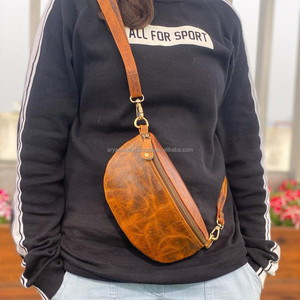 Sac banane en cuir véritable polyvalent Sac à bandoulière personnalisé pour tous les jours Sac à bandoulière en cuir de vachette Sacs à bandoulière pour hommes et femmes - Product Image 4