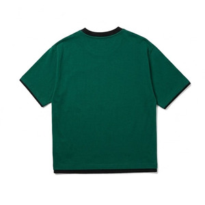 Camiseta de algodón grueso de alta calidad con ribete en contraste negro, cuello redondo, manga corta, corte holgado para hombre. - Product Image 6