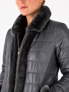 Chaqueta de Invierno Acolchada para Mujer, Color Gris, con Ribete de Piel Sintética, Cuello de Felpa de Lujo, Abrigo Aislante para Clima Frío, Elegante - Product Image 4
