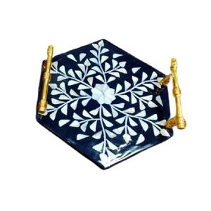 Bandeja cuadrada de resina con incrustaciones de nácar para servir alimentos, bandeja decorativa para restaurante, vajilla, bandeja para servir la cena. - Product Image 2