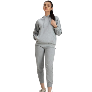 Conjunto de dos piezas para mujer: Sudadera con capucha y pantalón de chándal de corte ajustado con bolsillo canguro, estilo casual urbano, venta al por mayor, personalizado, talla S - Product Image 1