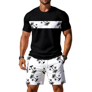 Conjunto Deportivo Informal de Verano para Hombre con Camiseta de Cuello Redondo Transpirable y Pantalones Cortos, 100% Poliéster Jersey, Secado Rápido, Color Sólido - Product Image 1
