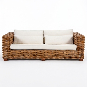 New Modern Minimalist Chunky Woven <b>Rattan</b> <b>Sofa</b> Wood Eco-Friendly Outdoor Patio Living Room Seating Furniture Cushioned Couch - Product Image 1